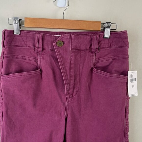 Anthropologie wine color criscross button chino high rise pants new NWT 27 - Picture 3 of 12